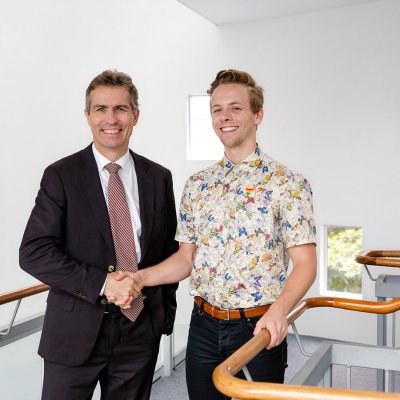 UQ President and Vice-Chancellor Professor Peter Høj with Rhodes Scholarship recipient Damian Maher.